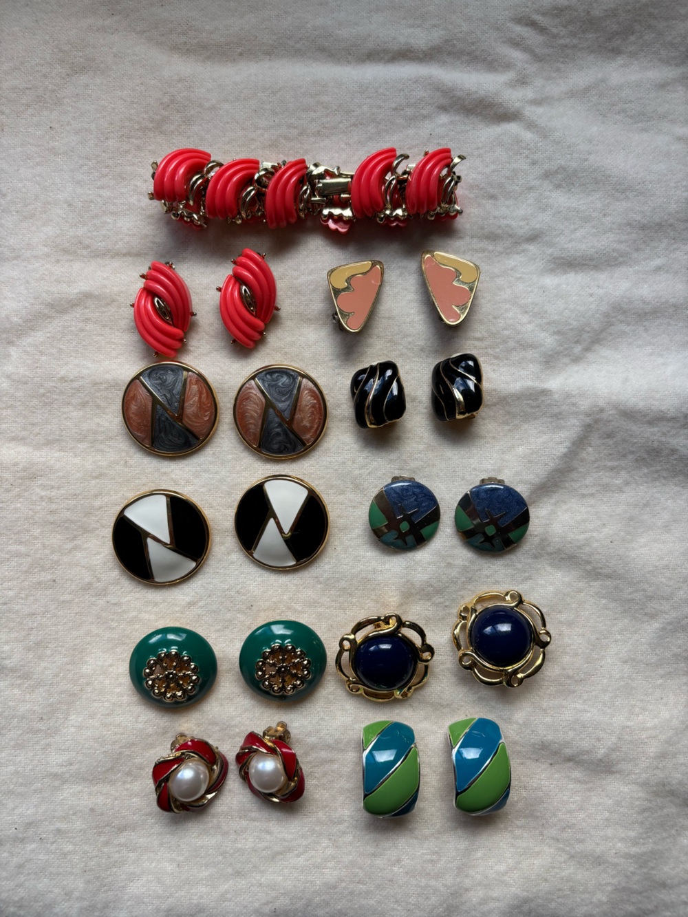 Vintage clip earrings and a bracelet costume jewelry from the 80s-90s bundle